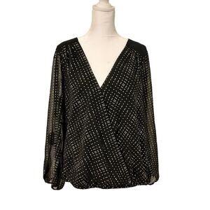 🖤✨ Thalia Sodi Black Gold Dot Blouse Size L - Tie Back Glam - Offers Welcome
